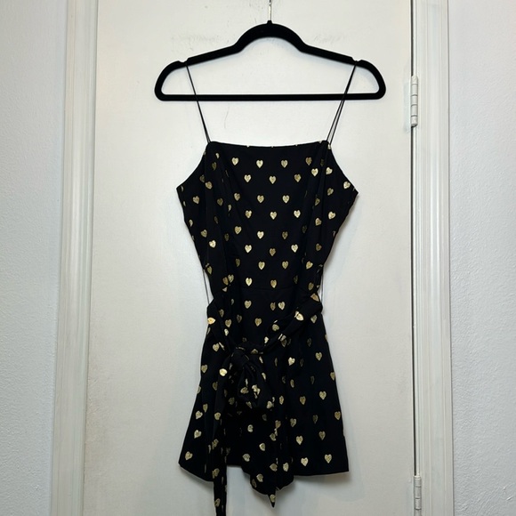 Kate Moss for Topshop Black with Embellished Gold Heart Romper Jumpsuit Size 6 - Picture 2 of 10